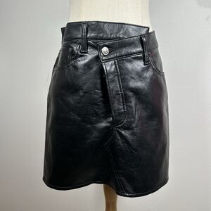 AGOLDE Leather Button Up Criss Cross Mid Rise Mini Skirt Black Women's Size 26